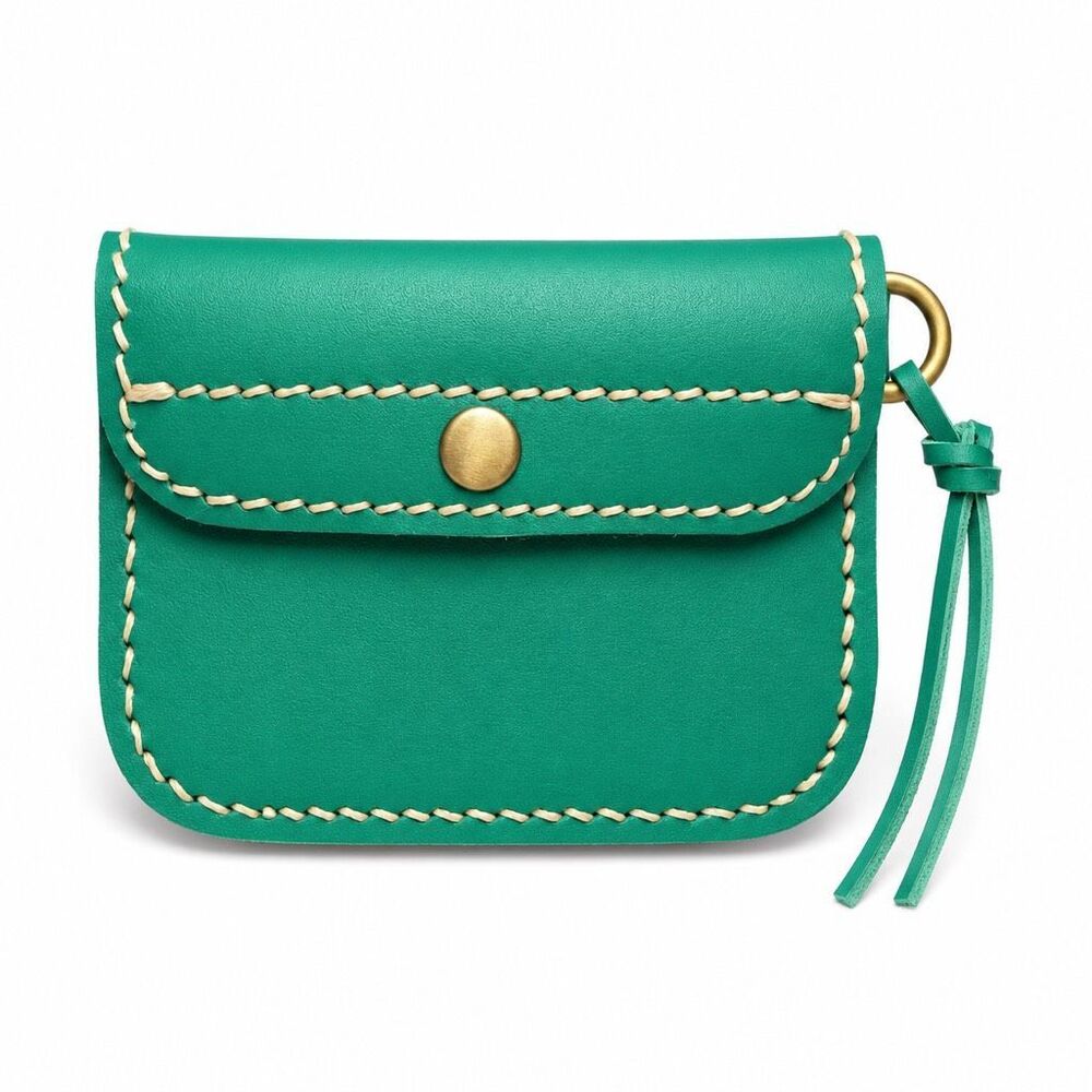 Handmade Thai Leather Wallet Emerald Green Snap Card Coin Pouch New